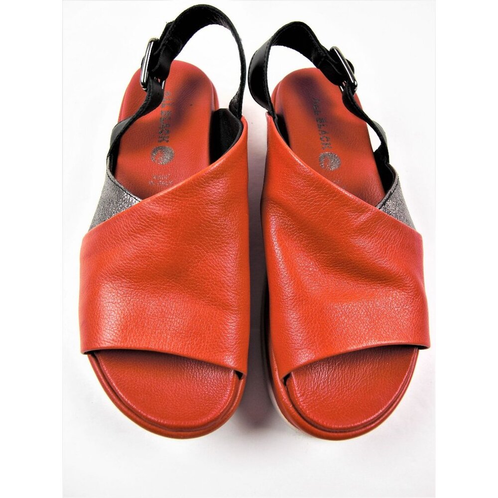 ALL BLACK Women's Red Cutout Opened Toe Leather Flatform Sandals Size 5.5-36 - Picture 2 of 7